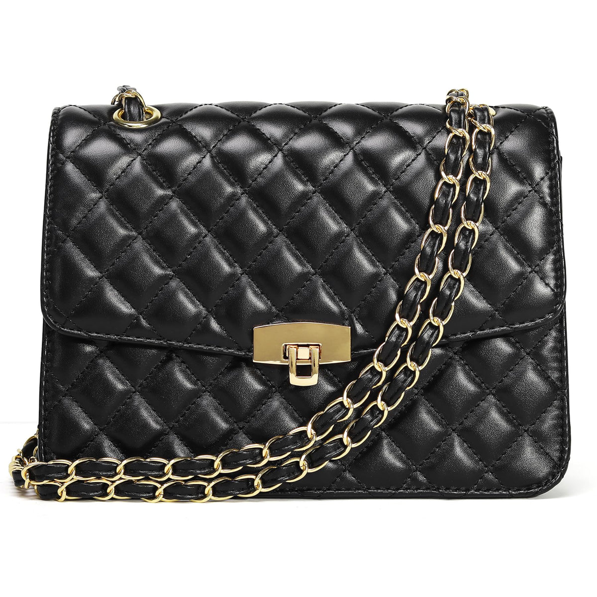 Quilted Leather Crossbody Bags for Women Trendy Ladies Shoulder Purse Satchel HandBag with Chain Strap