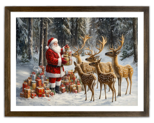 Timuba Christmas Framed Wall Art, Vintage Frame Painting Santa Claus Holiday Pictures Wall Decor, Red Glove Nostalgic Santa Claus Canvas Art Prints, Classic Christmas for Room, Winter Gift 20x30 In