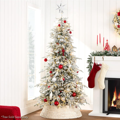 Best Choice Products 42in Christmas Tree Collar, Woven Hyacinth 4-Piece Holiday Rattan Tree Skirt Accessory for Home W/Cord Cut-Out - Chestnut