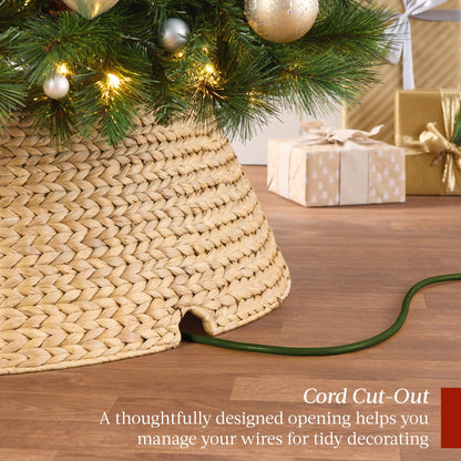 Best Choice Products 42in Christmas Tree Collar, Woven Hyacinth 4-Piece Holiday Rattan Tree Skirt Accessory for Home W/Cord Cut-Out - Chestnut