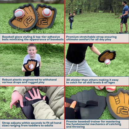 Toss and Catch Ball Game Set - Easy to Use Sticky Balls & Beginner Baseball Training Glove - Premium Toy Paddle Fits All Hand Sizes From Toddlers to Teens & Adults - Fun Gift Idea for Boys and Girls