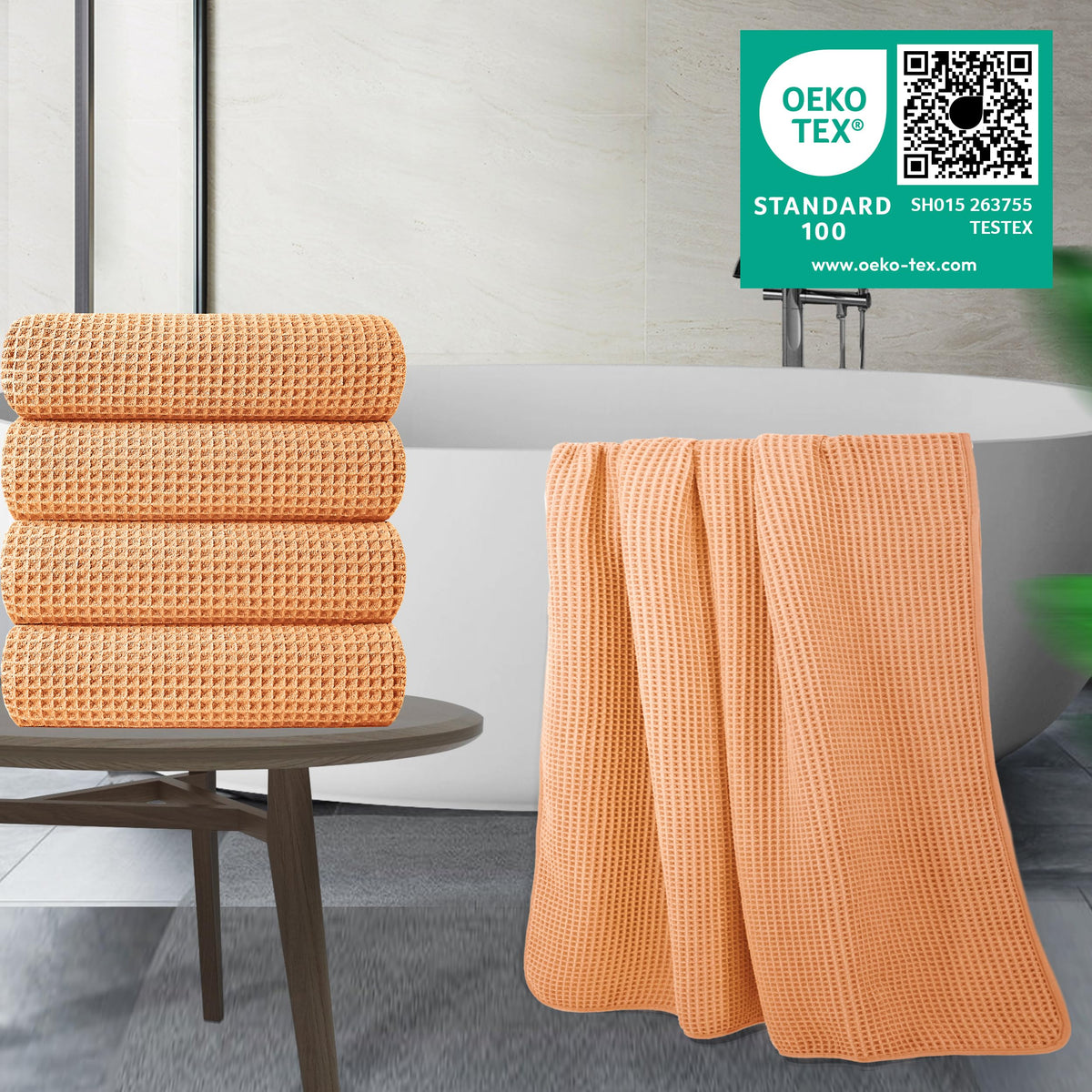 Polyte 430 Gsm Microfiber Oversize Quick Dry Lint Free Bath Towel, 60 X 30 in, 4 Pack (Waffle Weave)