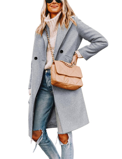 Women's Wool Coat Notch Lapel Double-Breasted Peacoat
