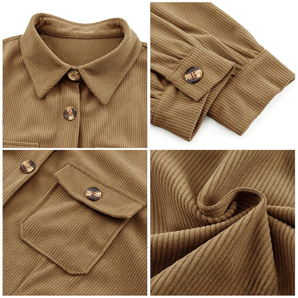 Women's Corduroy Long Sleeve Button Work Tunic Short Dresses