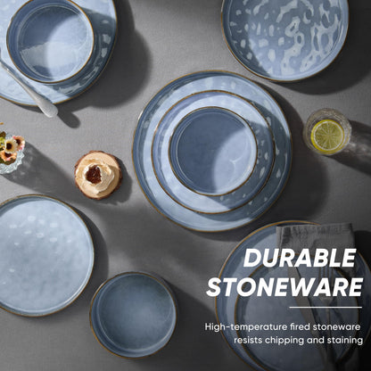 E-far Stoneware Dinnerware Set, 16-Piece Plates and Bowls Sets for 4