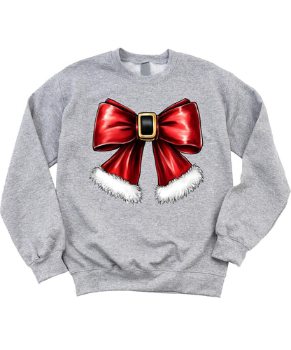 Olive Loves Apple Red Santa Bow Sweatshirt for Women Teens and Kids Christmas Holiday Pullover