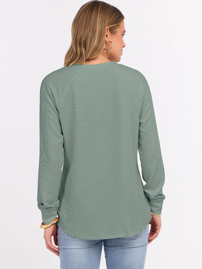 ANRABESS Women's Waffle Knit Henley Top Long Sleeve Shirts