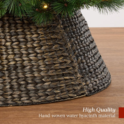 Best Choice Products 42in Christmas Tree Collar, Woven Hyacinth 4-Piece Holiday Rattan Tree Skirt Accessory for Home W/Cord Cut-Out - Chestnut