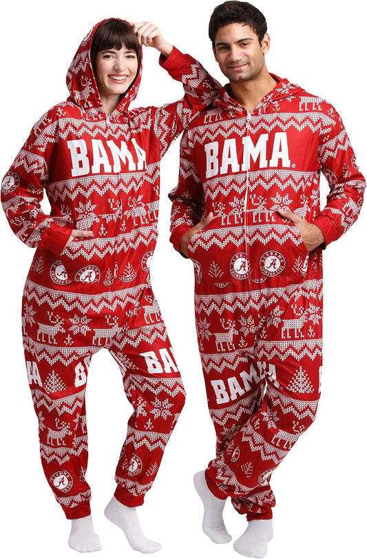 FOCO Unisex NCAA College Team Ugly Pattern Matching Holiday Pajamas One Piece Onesie