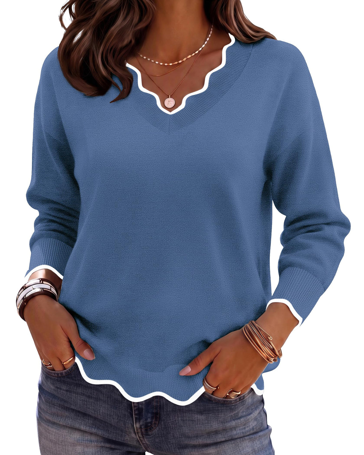 Zeagoo Women's 2026 Fall V Neck Sweater Long Sleeve Lightweight Knit Tops
