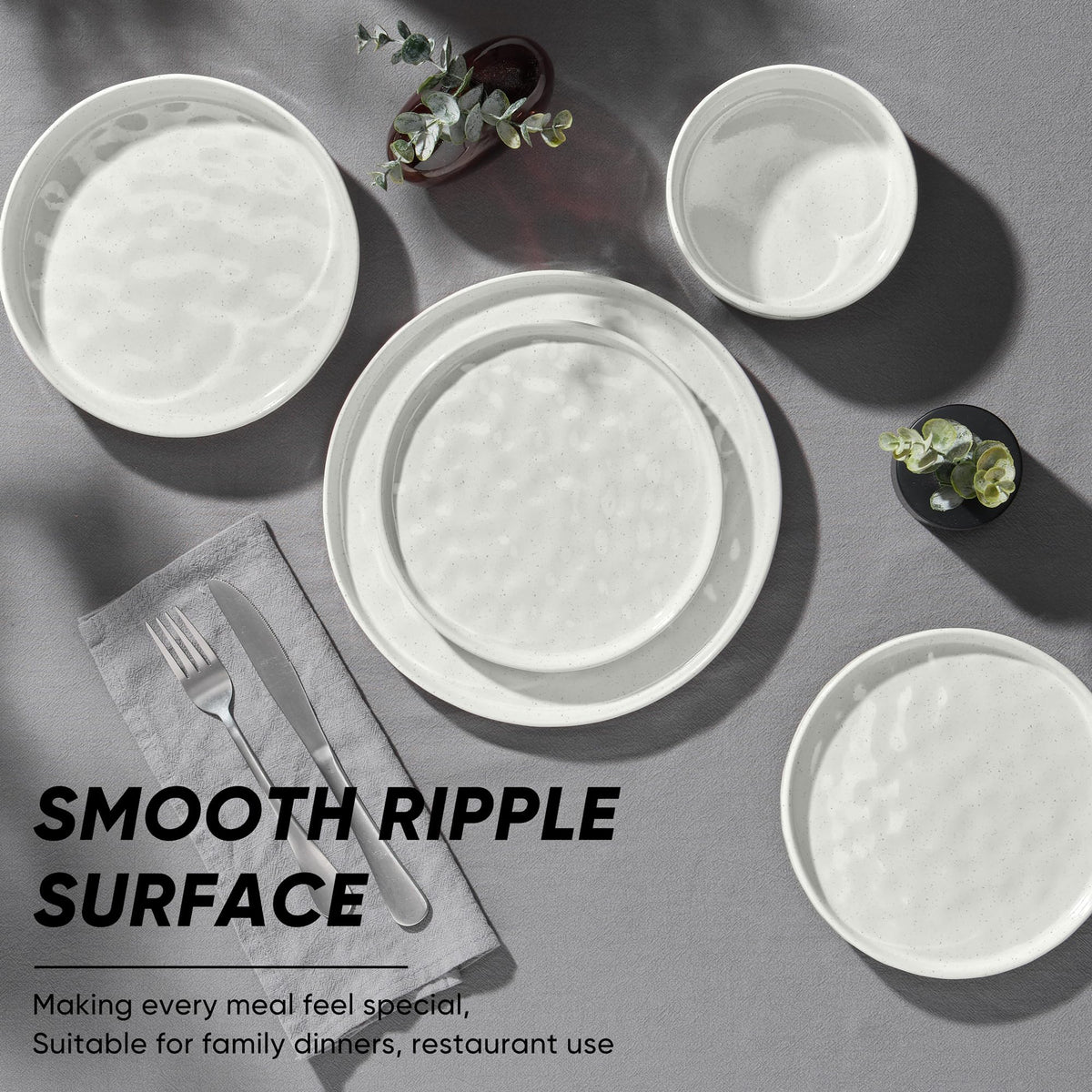 E-far Stoneware Dinnerware Set, 16-Piece Plates and Bowls Sets for 4