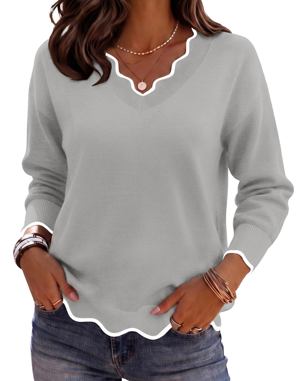 Zeagoo Women's 2026 Fall V Neck Sweater Long Sleeve Lightweight Knit Tops