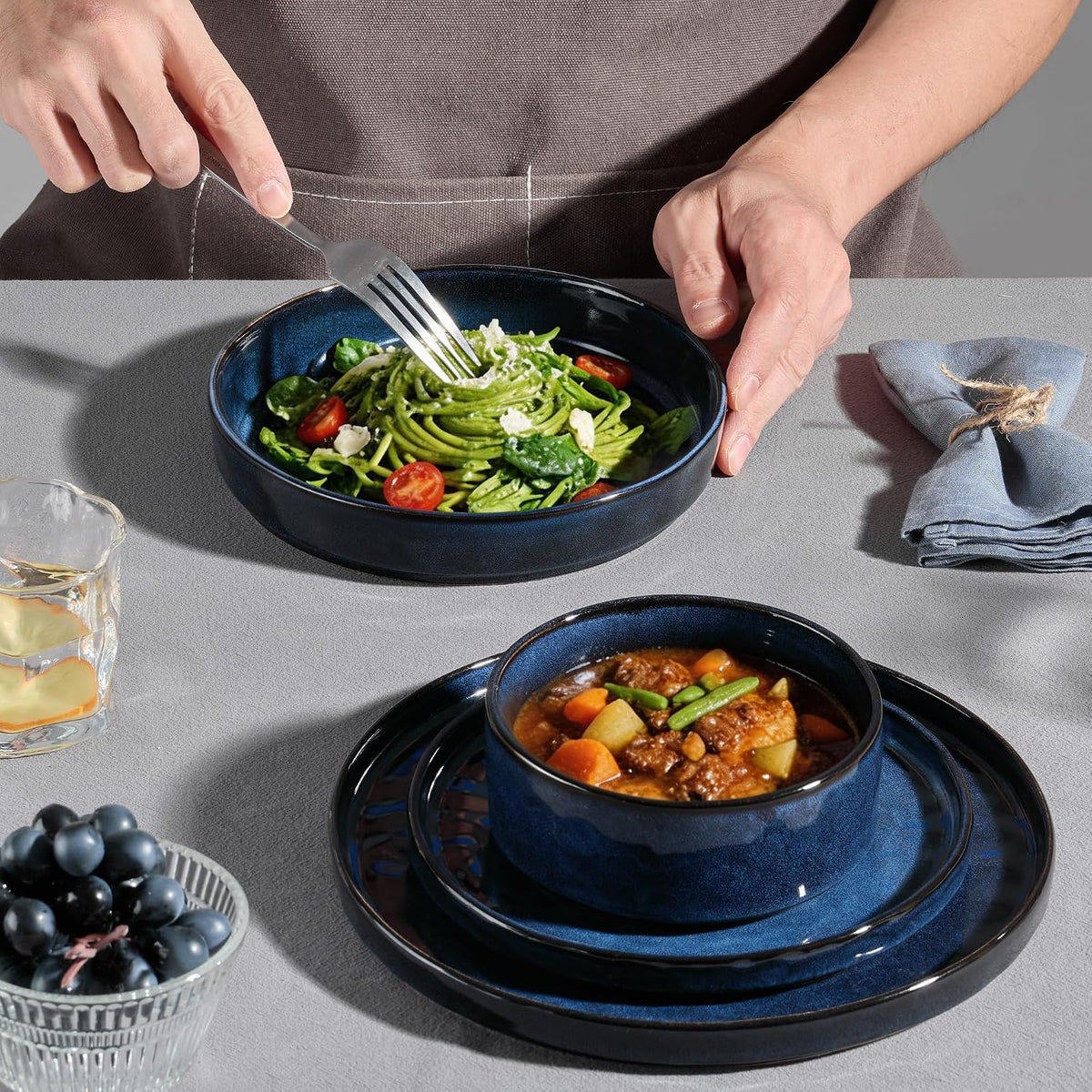 E-far Stoneware Dinnerware Set, 16-Piece Plates and Bowls Sets for 4