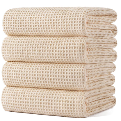 Polyte 430 Gsm Microfiber Oversize Quick Dry Lint Free Bath Towel, 60 X 30 in, 4 Pack (Waffle Weave)