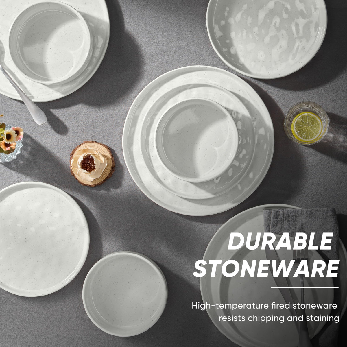 E-far Stoneware Dinnerware Set, 16-Piece Plates and Bowls Sets for 4