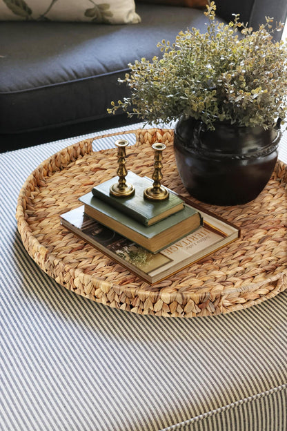Gurfuy Extra Large Round Ottoman Table Tray with Handles