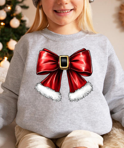 Olive Loves Apple Red Santa Bow Sweatshirt for Women Teens and Kids Christmas Holiday Pullover