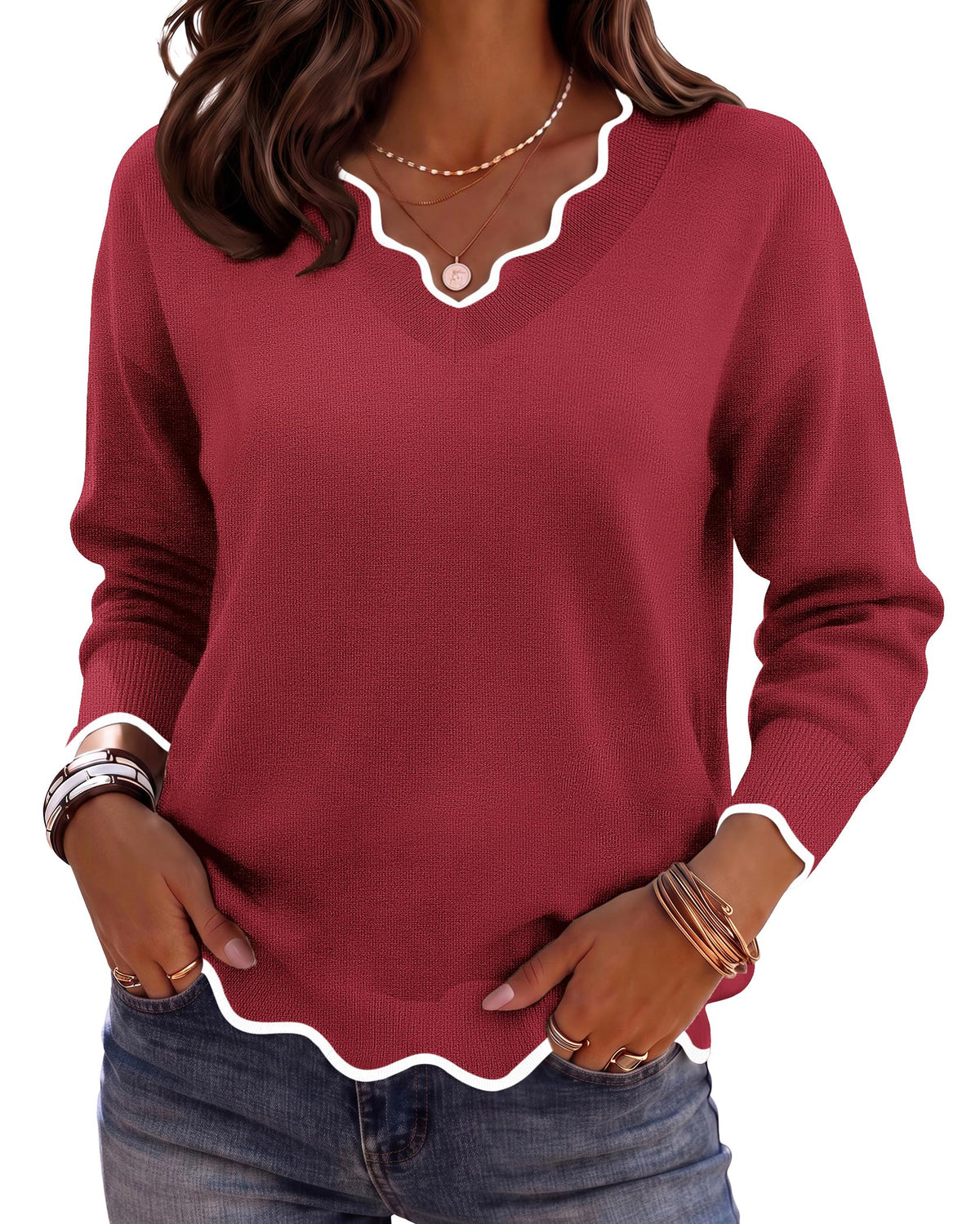 Zeagoo Women's 2026 Fall V Neck Sweater Long Sleeve Lightweight Knit Tops