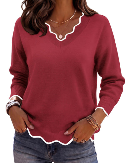 Zeagoo Women's 2026 Fall V Neck Sweater Long Sleeve Lightweight Knit Tops