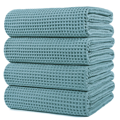 Polyte 430 Gsm Microfiber Oversize Quick Dry Lint Free Bath Towel, 60 X 30 in, 4 Pack (Waffle Weave)