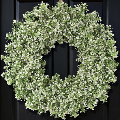 32" Large Artificial Boxwood Wreath for Front Door (White-Green) | Waterproof & Fade Resistant