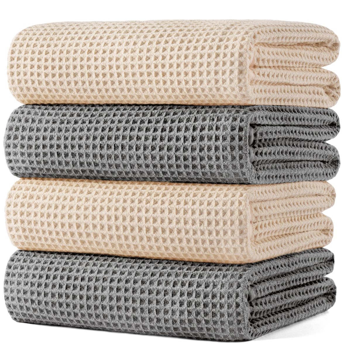 Polyte 430 Gsm Microfiber Oversize Quick Dry Lint Free Bath Towel, 60 X 30 in, 4 Pack (Waffle Weave)
