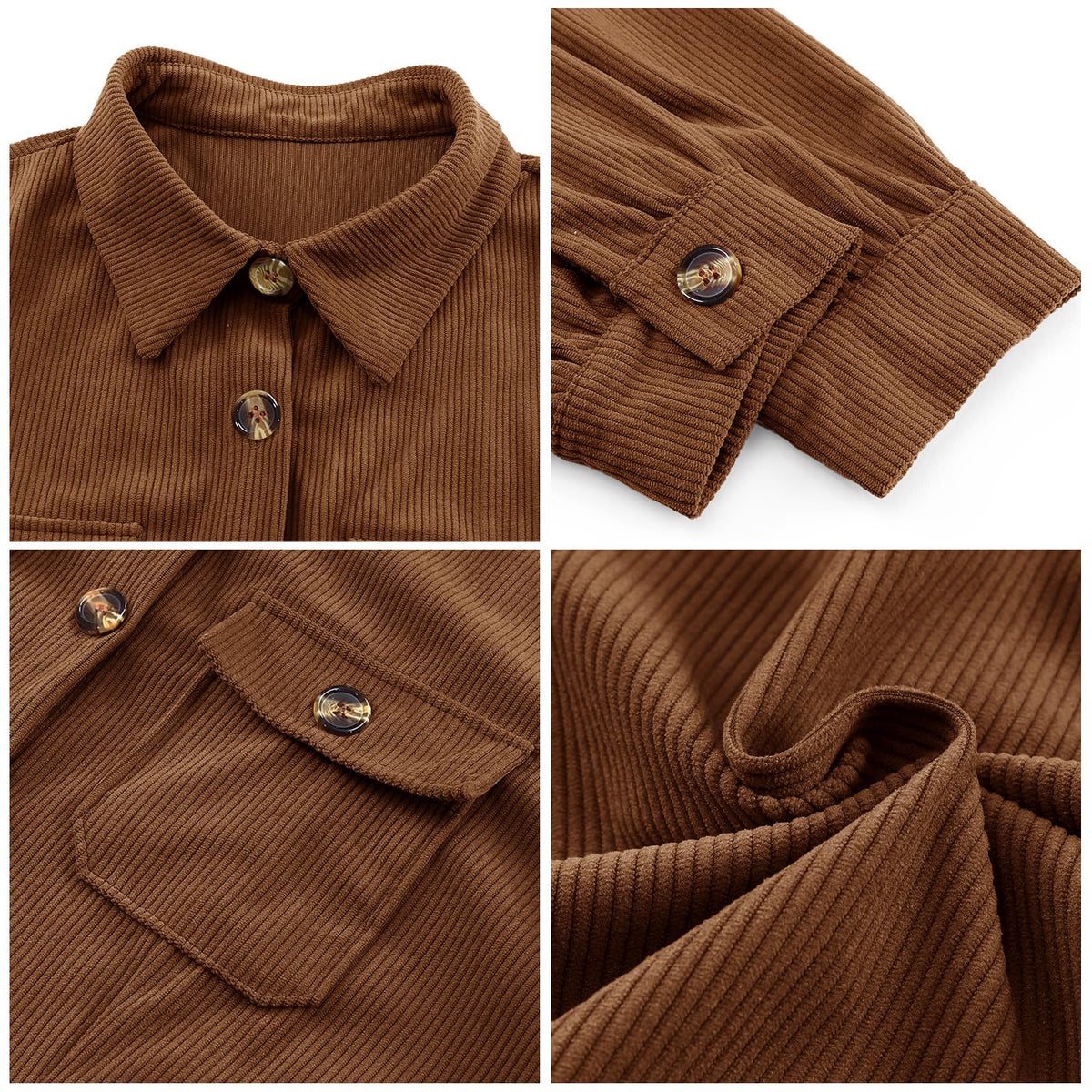 Women's Corduroy Long Sleeve Button Work Tunic Short Dresses