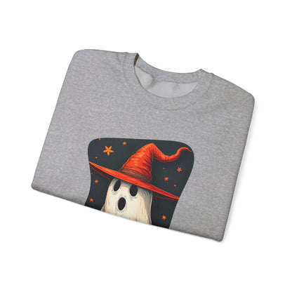 Spooky Ghost Witch Hat Halloween Crewneck Sweatshirt