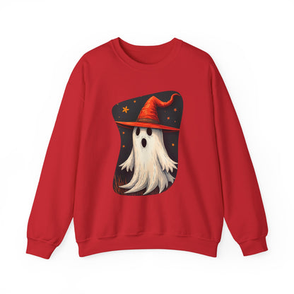 Spooky Ghost Witch Hat Halloween Crewneck Sweatshirt