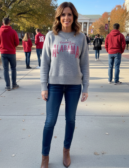 University of Alabama Crimson Tide Design Gray Crewneck Sweater