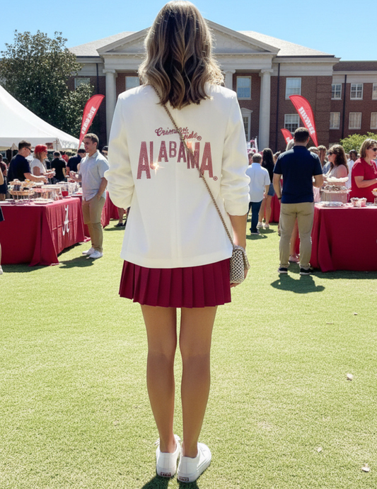 University of Alabama Crimson Tide Design Ruched White Blazer