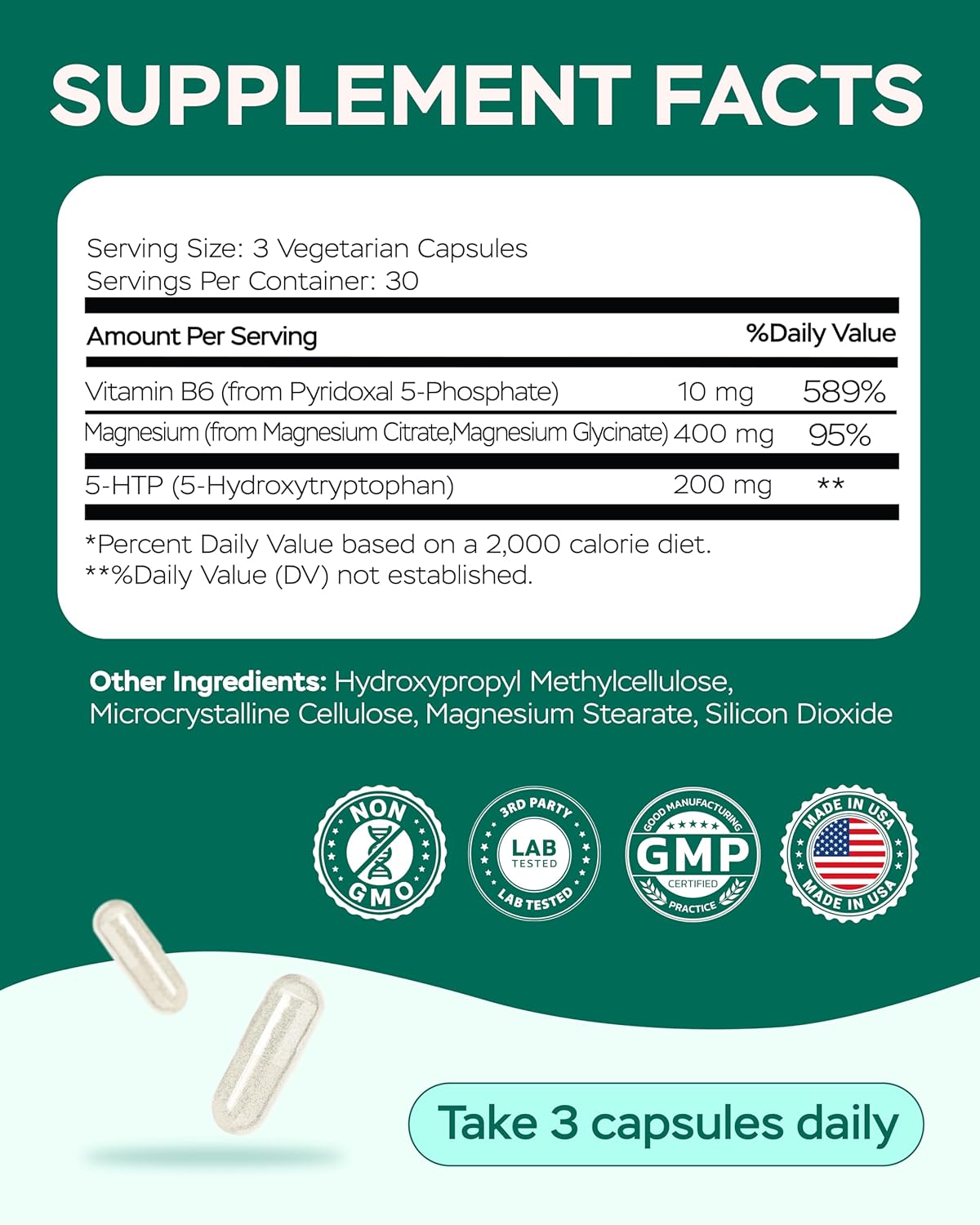 Magnesium Advanced Complex 610Mg with Glycinate, Citrate, Vitamin B6 for 3X Absorption & 5-Htp
