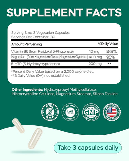 Magnesium Advanced Complex 610Mg with Glycinate, Citrate, Vitamin B6 for 3X Absorption & 5-Htp