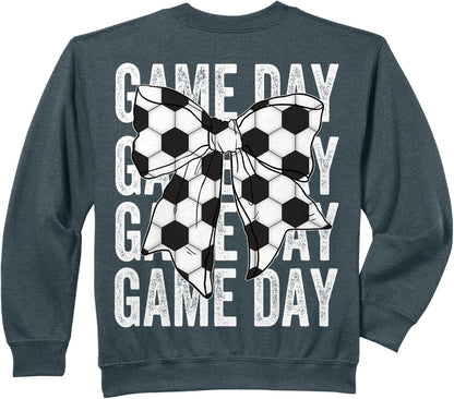 Soccer Bow Game Day Coquette Women Front and Back Print Sweatshirt