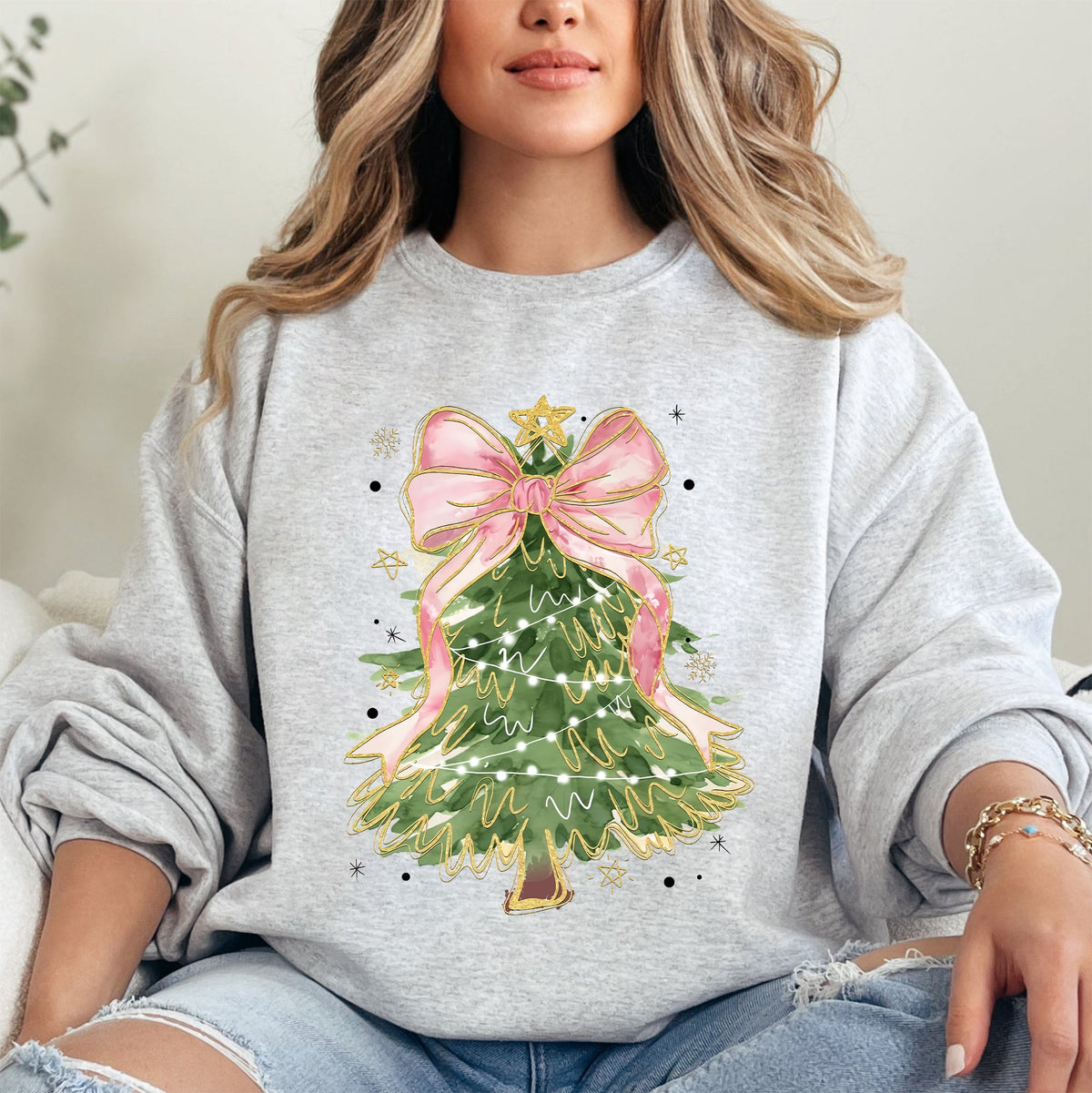 Beautiful Christmas Tree, Coquette, Ribbon, Bows, Xmas Sweatshirt