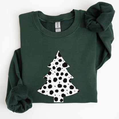 Christmas Tree, Dalmatian, Animal Print, Winter, Xmas, Santa Sweatshirt