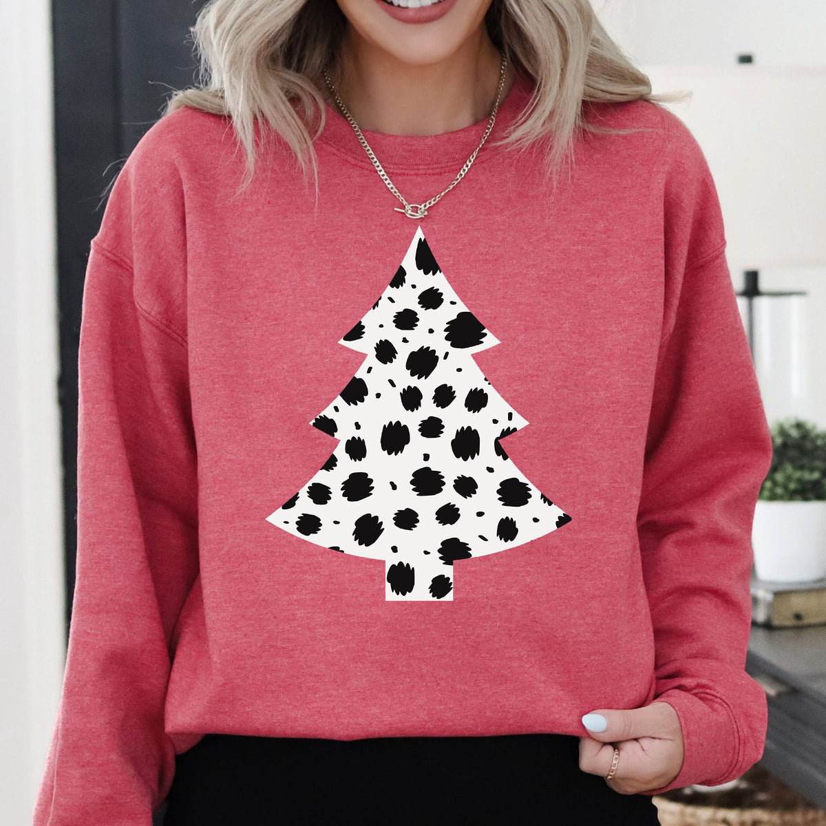 Christmas Tree, Dalmatian, Animal Print, Winter, Xmas, Santa Sweatshirt