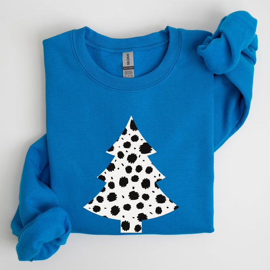 Christmas Tree, Dalmatian, Animal Print, Winter, Xmas, Santa Sweatshirt