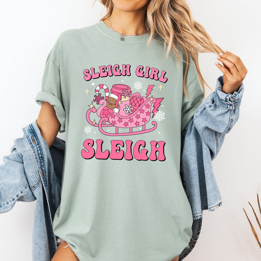 Groovy Sleigh Girl Sleigh Pink Christmas Coffee Xmas Holiday, Winter, Snow, Xmas Tshirt Comfort Colors T-Shirt