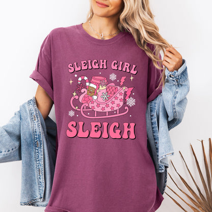 Groovy Sleigh Girl Sleigh Pink Christmas Coffee Xmas Holiday, Winter, Snow, Xmas Tshirt Comfort Colors T-Shirt