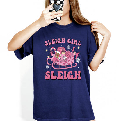 Groovy Sleigh Girl Sleigh Pink Christmas Coffee Xmas Holiday, Winter, Snow, Xmas Tshirt Comfort Colors T-Shirt
