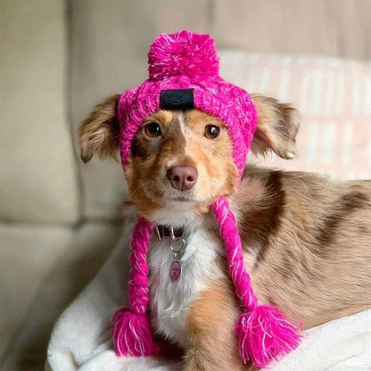 Autumn Winter Warm Knitted Pet Hats with Fluffy Ball
