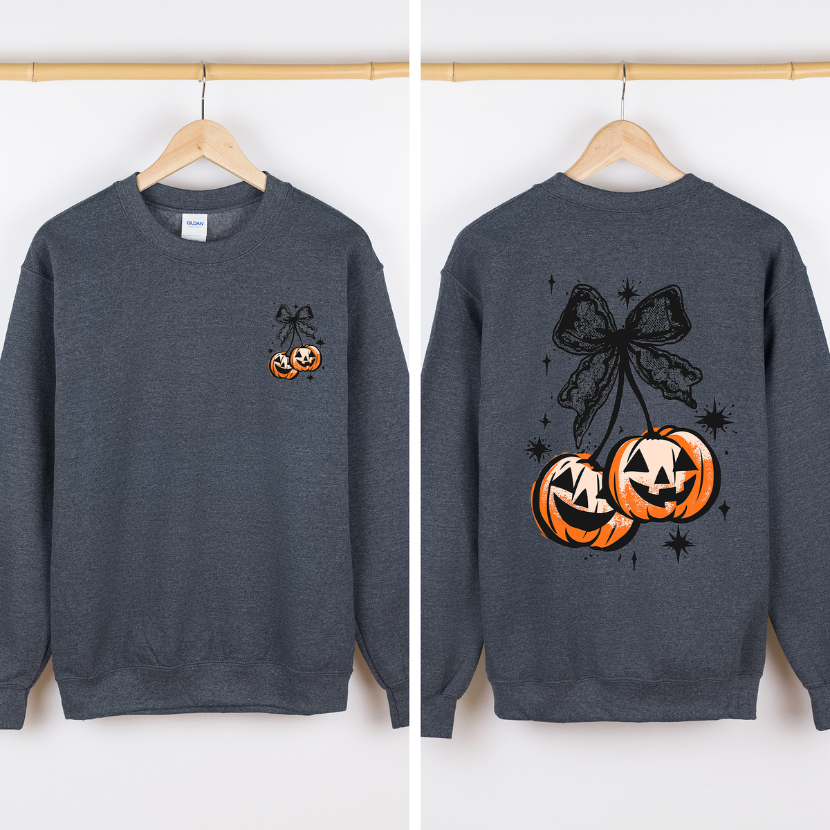 Halloween Cherry Pumpkins Festive Autumn Night Display Cozy Seasonal Print Sweatshirt