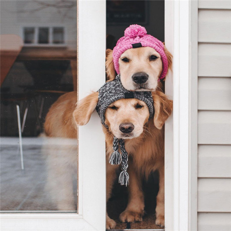 Autumn Winter Warm Knitted Pet Hats with Fluffy Ball