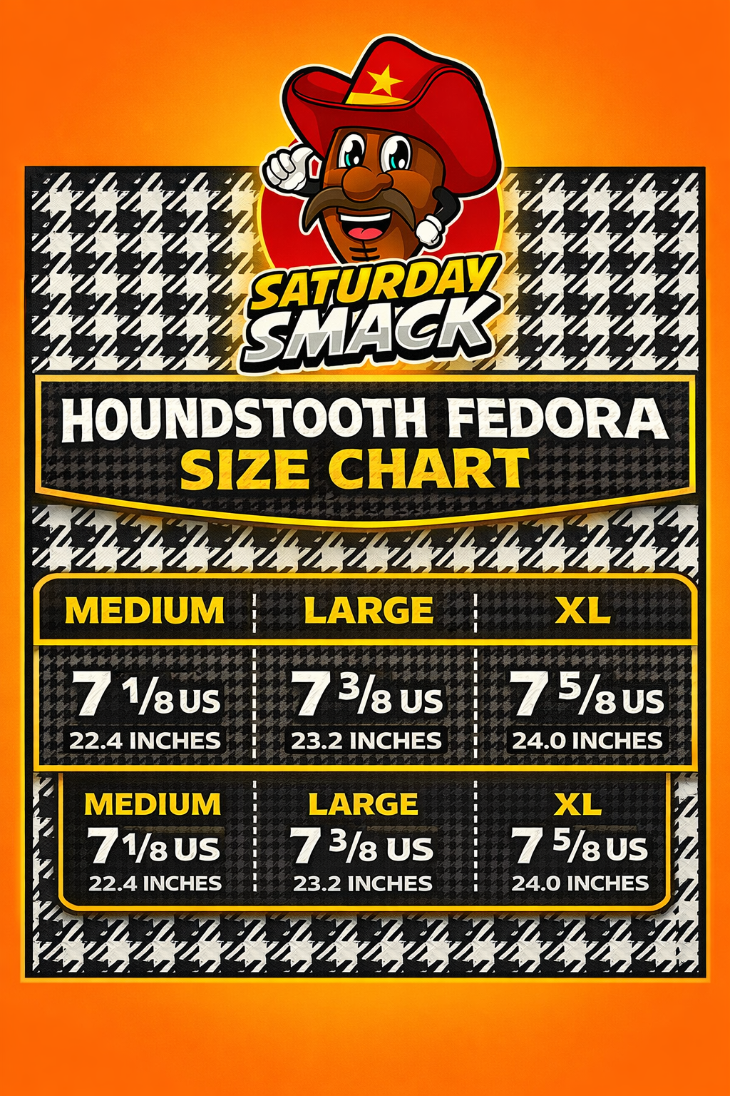 Saturday Smack Houndstooth Game Day Fedora for Alabama Fans Bear Byrant