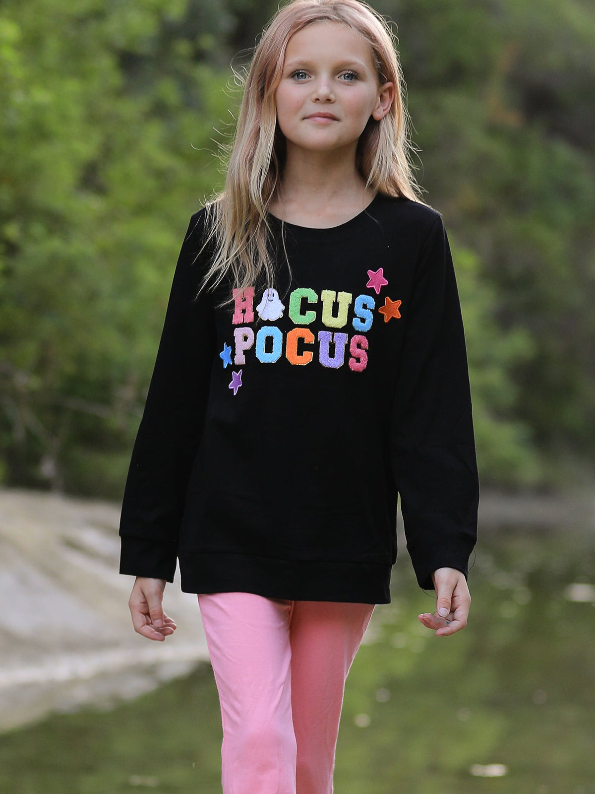 Halloween Black Top + Pink Bell Bottoms