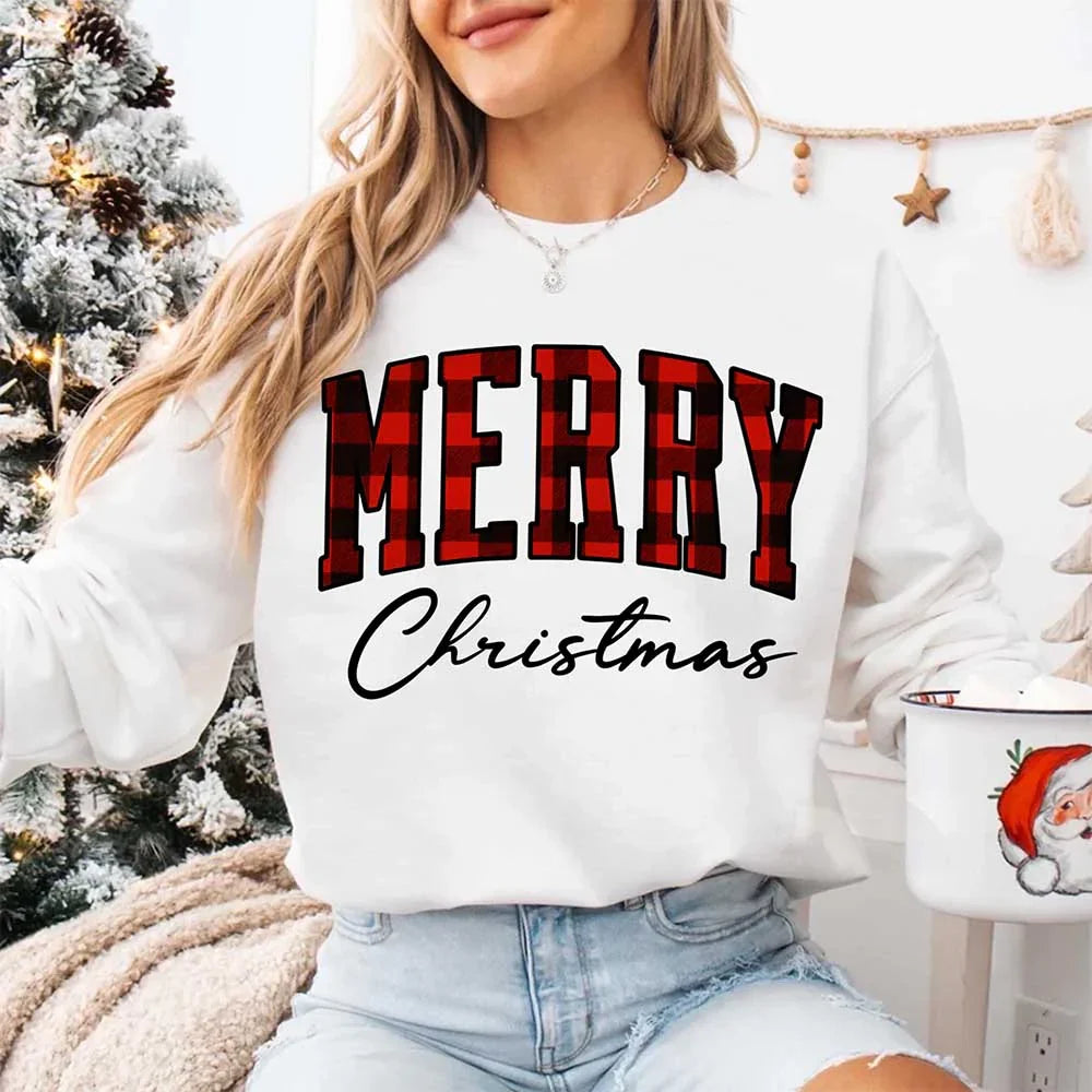 Merry Christmas Sweatshirt - Buffalo Plaid Crewneck