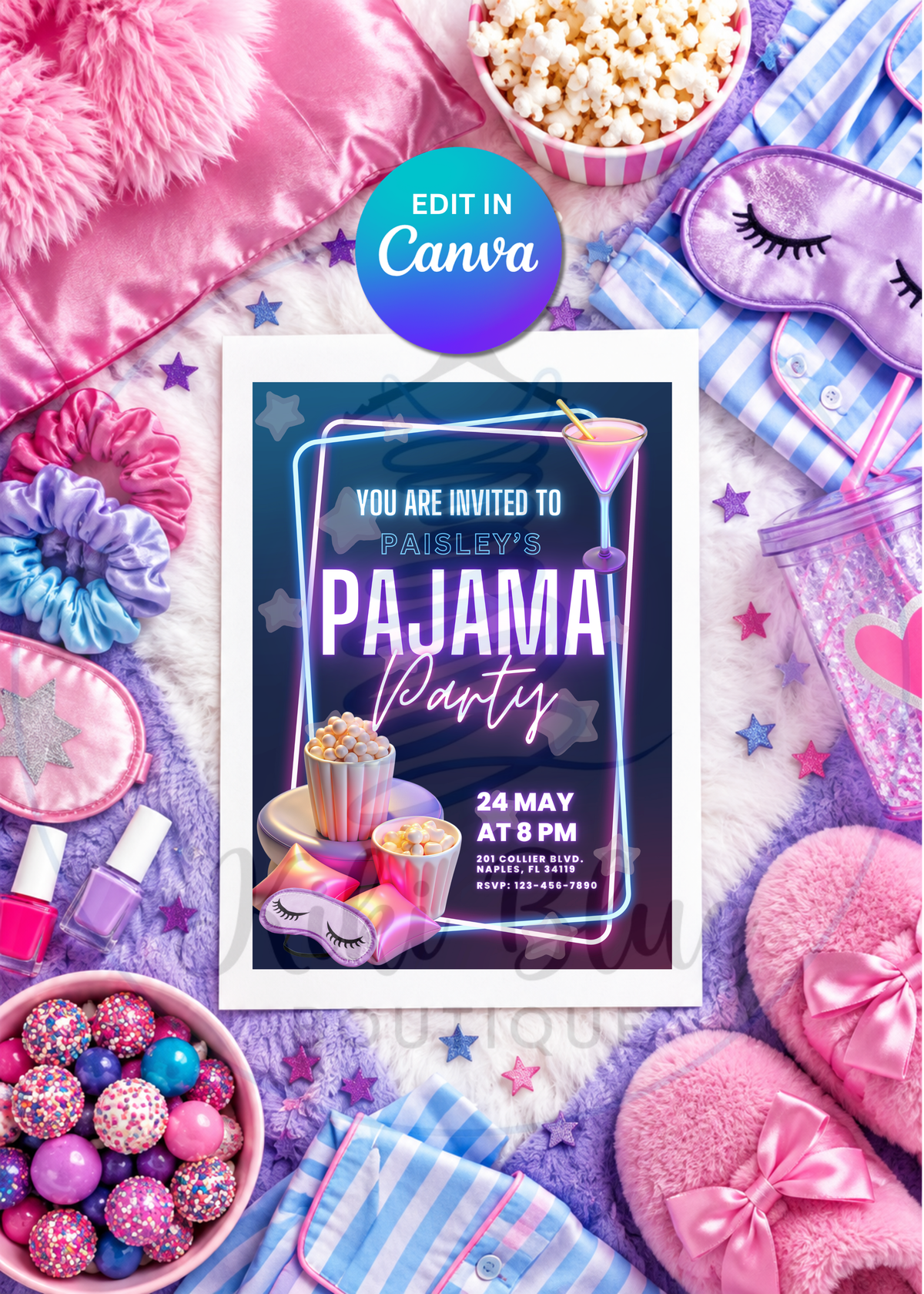 Paisley's Pajama Party Invite