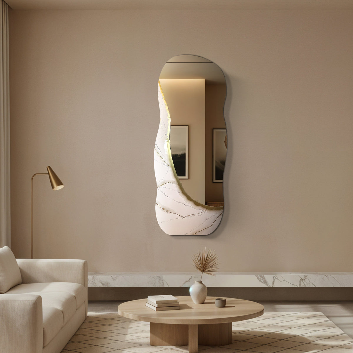 Ivory Vein – Freestanding Irregular White Marble Wall Décor