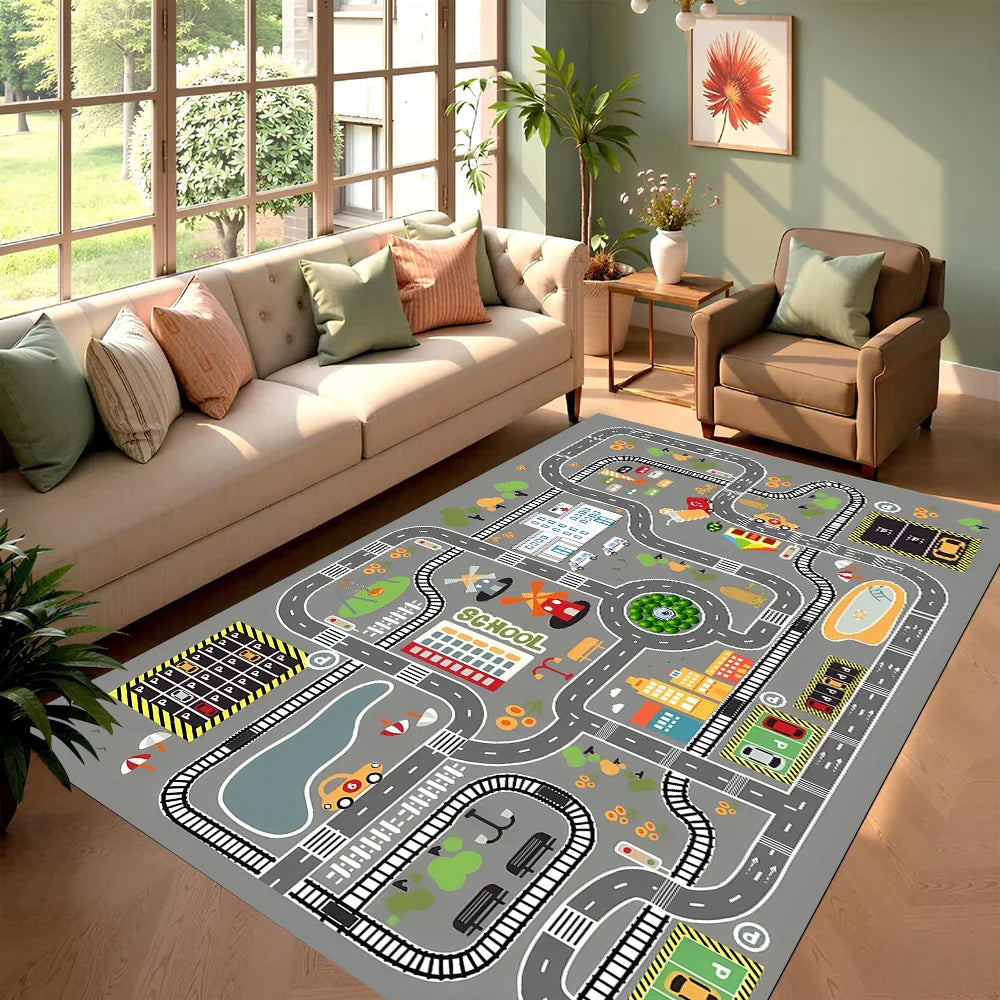City & Race Track Carpet Series Non Slip Soft Easy to Clean Ideal for Home Play Area Vacation House Interactive Decor Kid Rugs